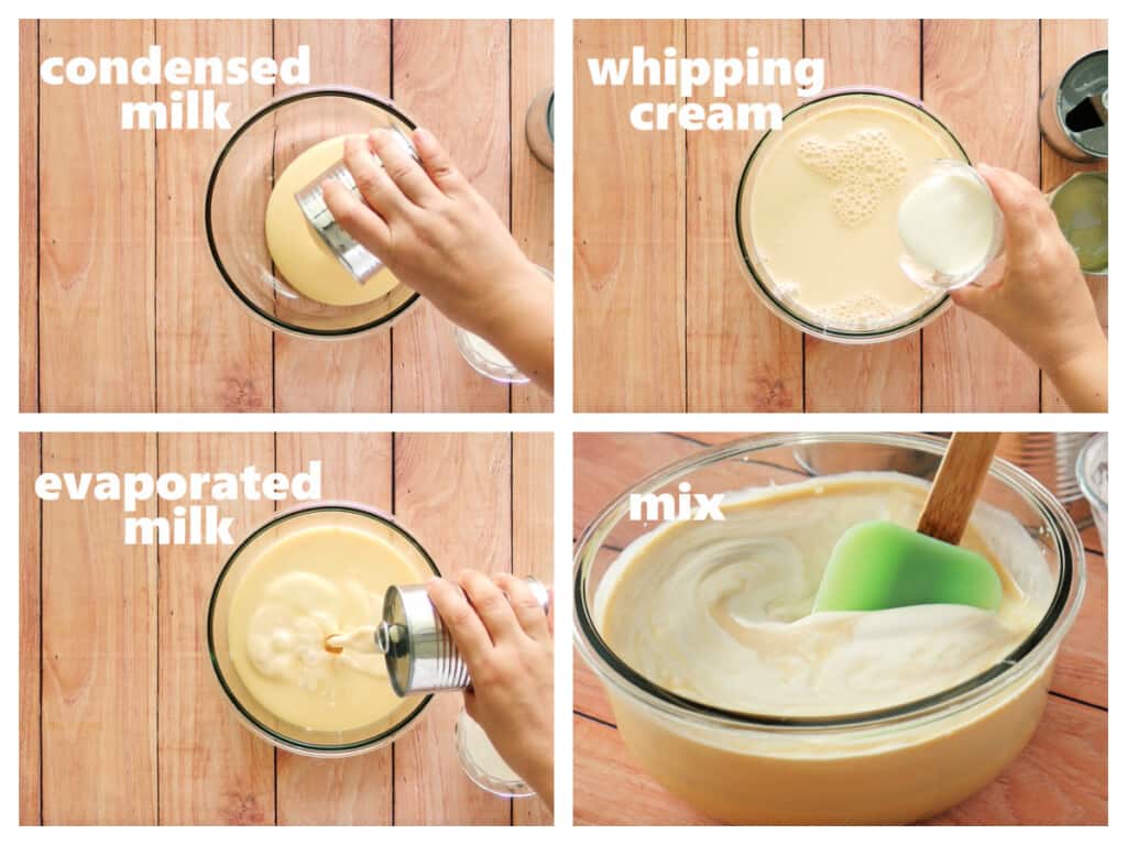 A collage showing how to make the milk mixture.