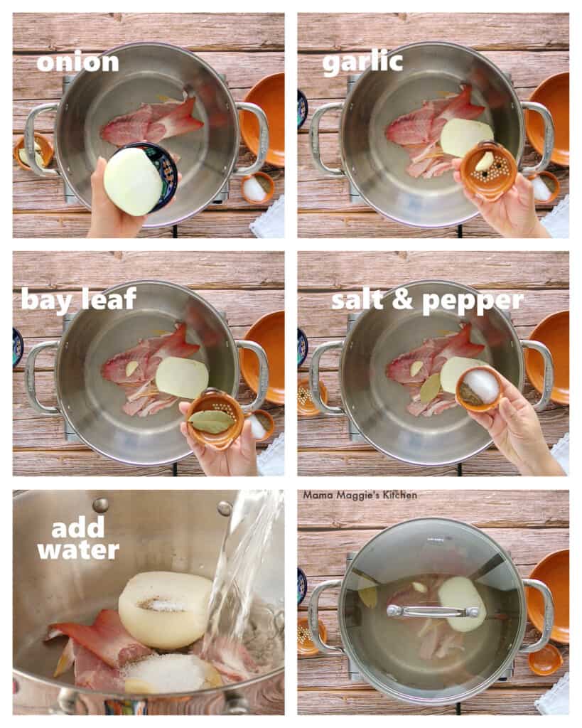 A collage showing how to make homemade fish broth.
