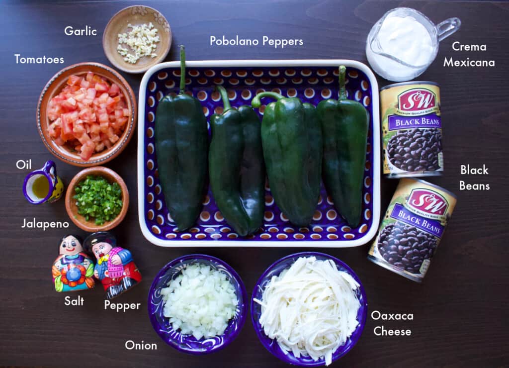 A picture of the ingredients for Black Bean Chile Rellenos.
