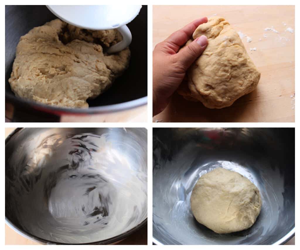 A collage showing how to form the dough for conchas.