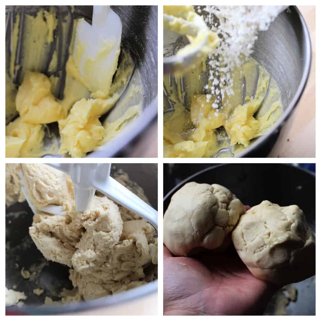 A collage showing how to make the sugar coating for conchas.