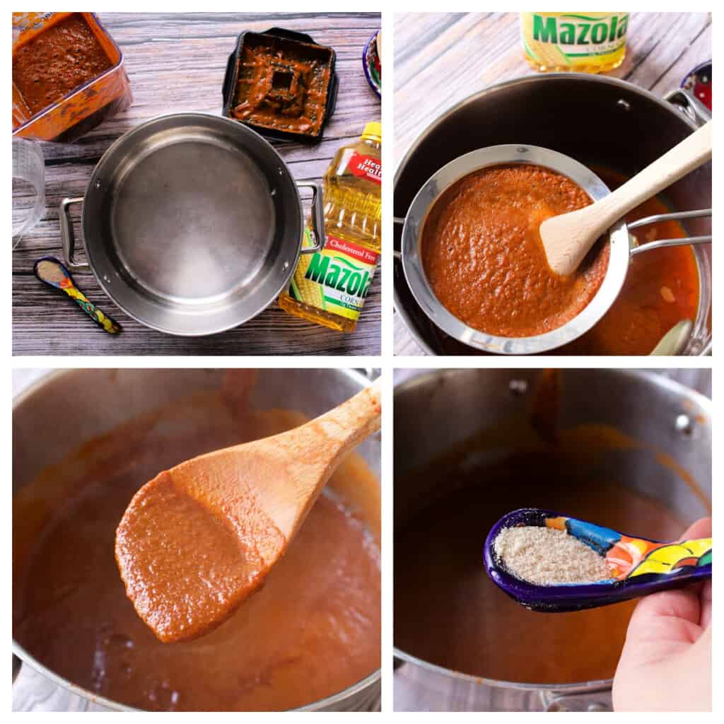A collage showing how to cook the chipotle sauce.