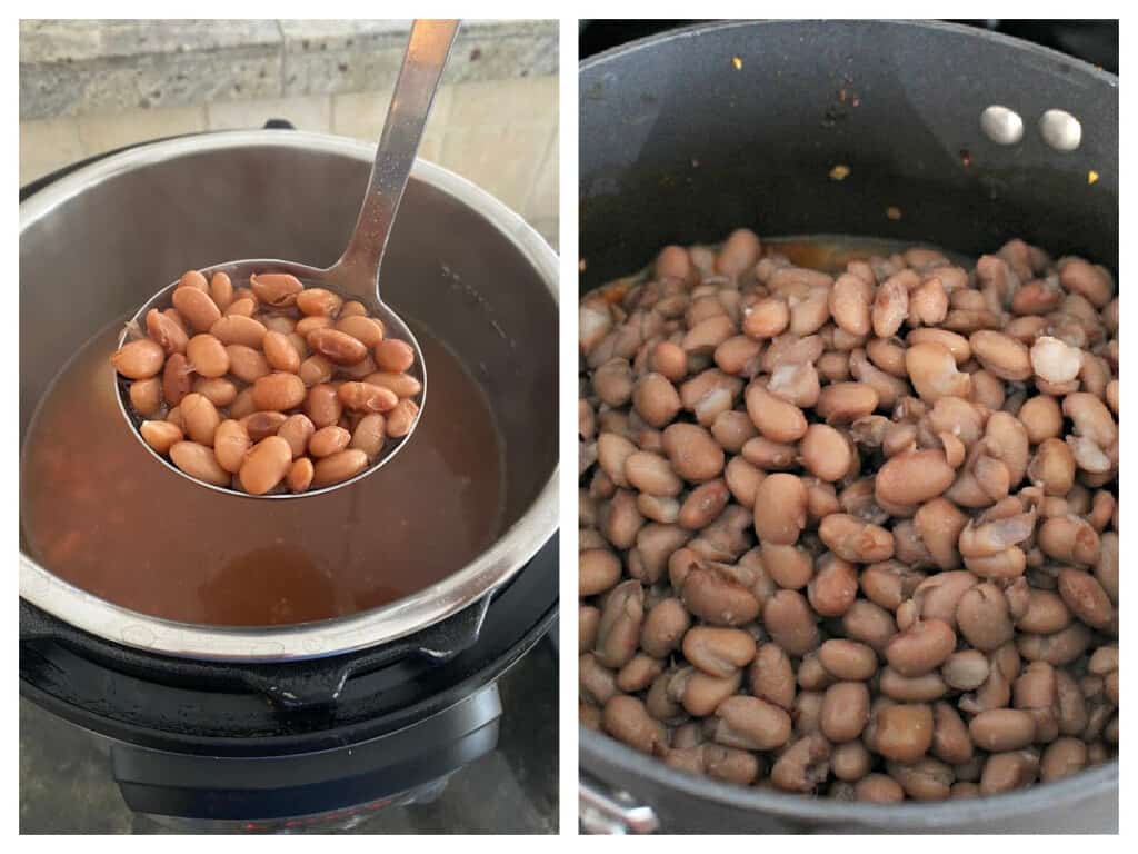 A collage of beans in the instant pot and beans in a regular stockpot.