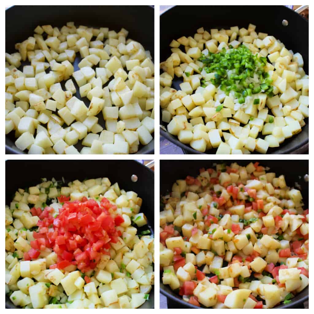 A collage showing how to cook the potatoes.