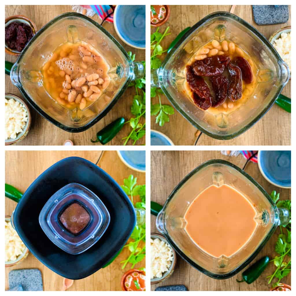 A collage showing how to make the bean mixture.