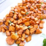 Roasted Mexican Sweet Potatoes served on a white platter.