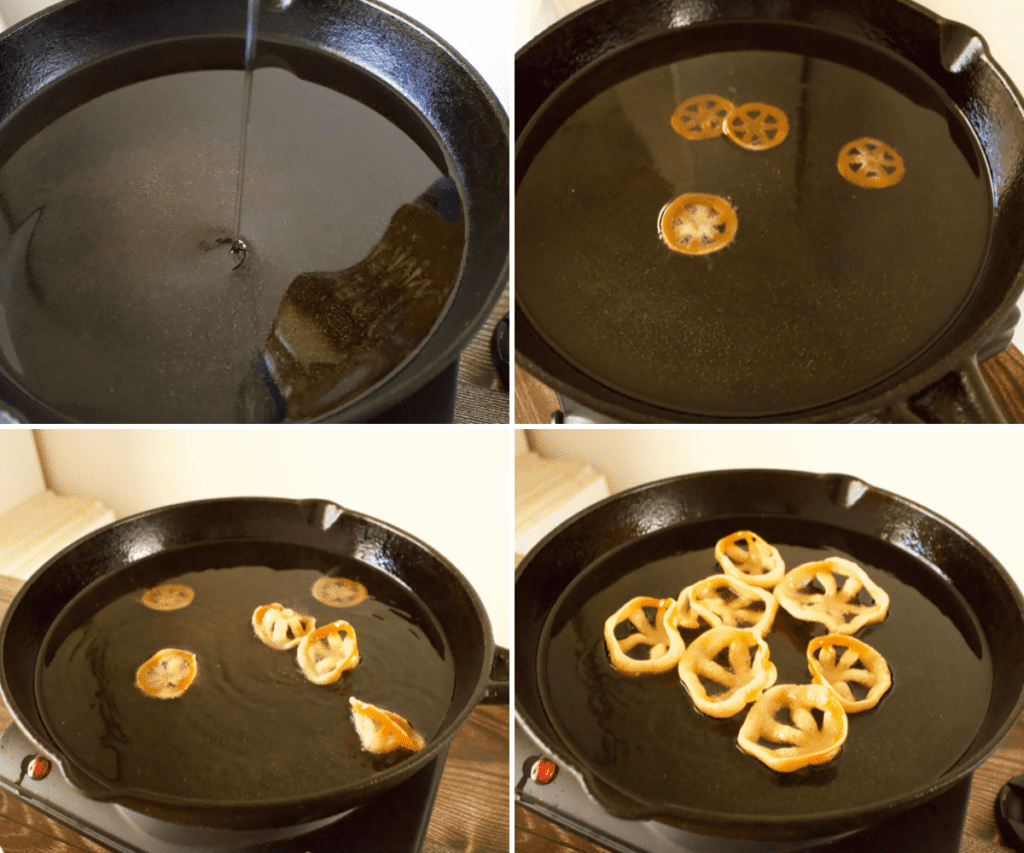 Chicharrones frying in oil.