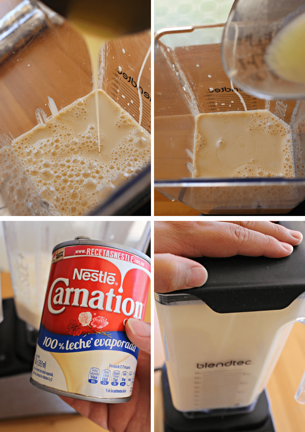 A collage showing how to a make the creamy mixture in a blender.