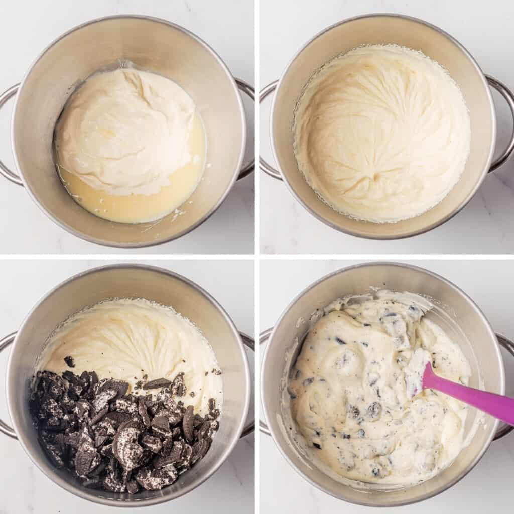 Making the Oreo ice cream mixture