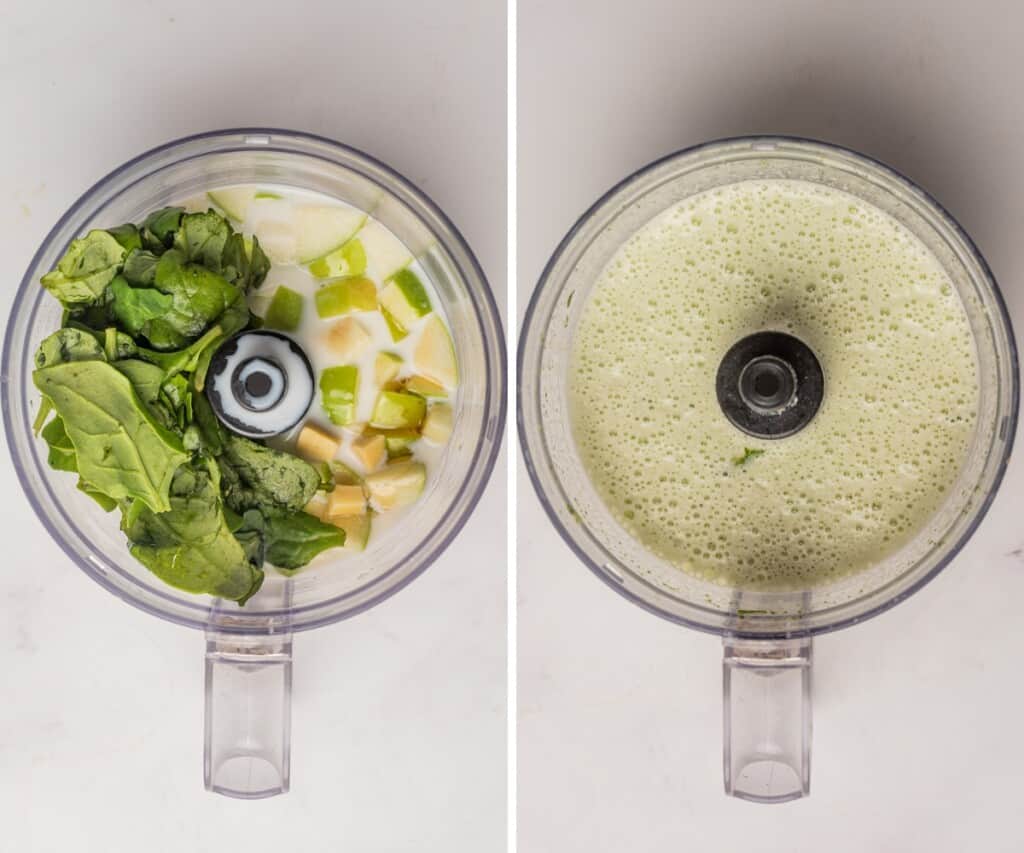 Blending the smoothie ingredients in a food processor.