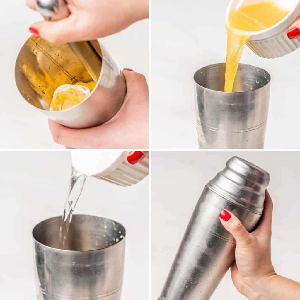 Preparing a margarita in a cocktail shaker.