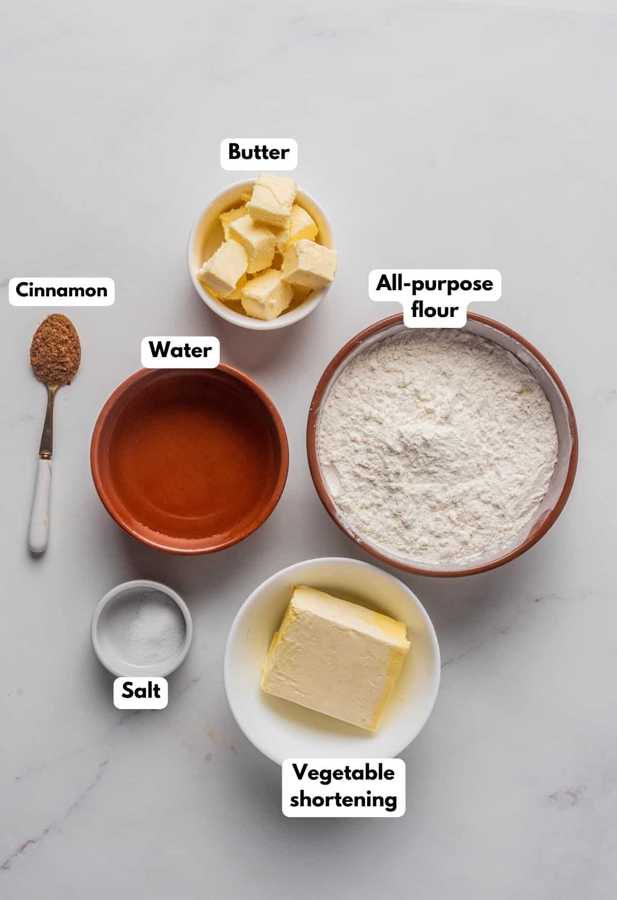 The ingredients needed to make the dough.