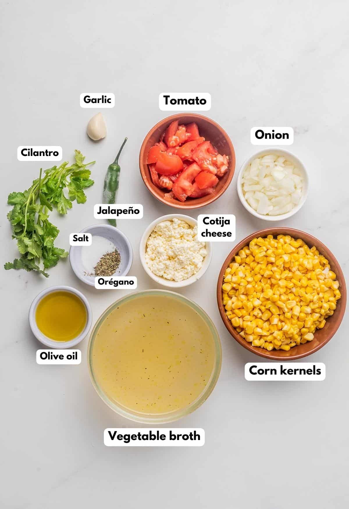 The ingredients needed to make the corn recipe.