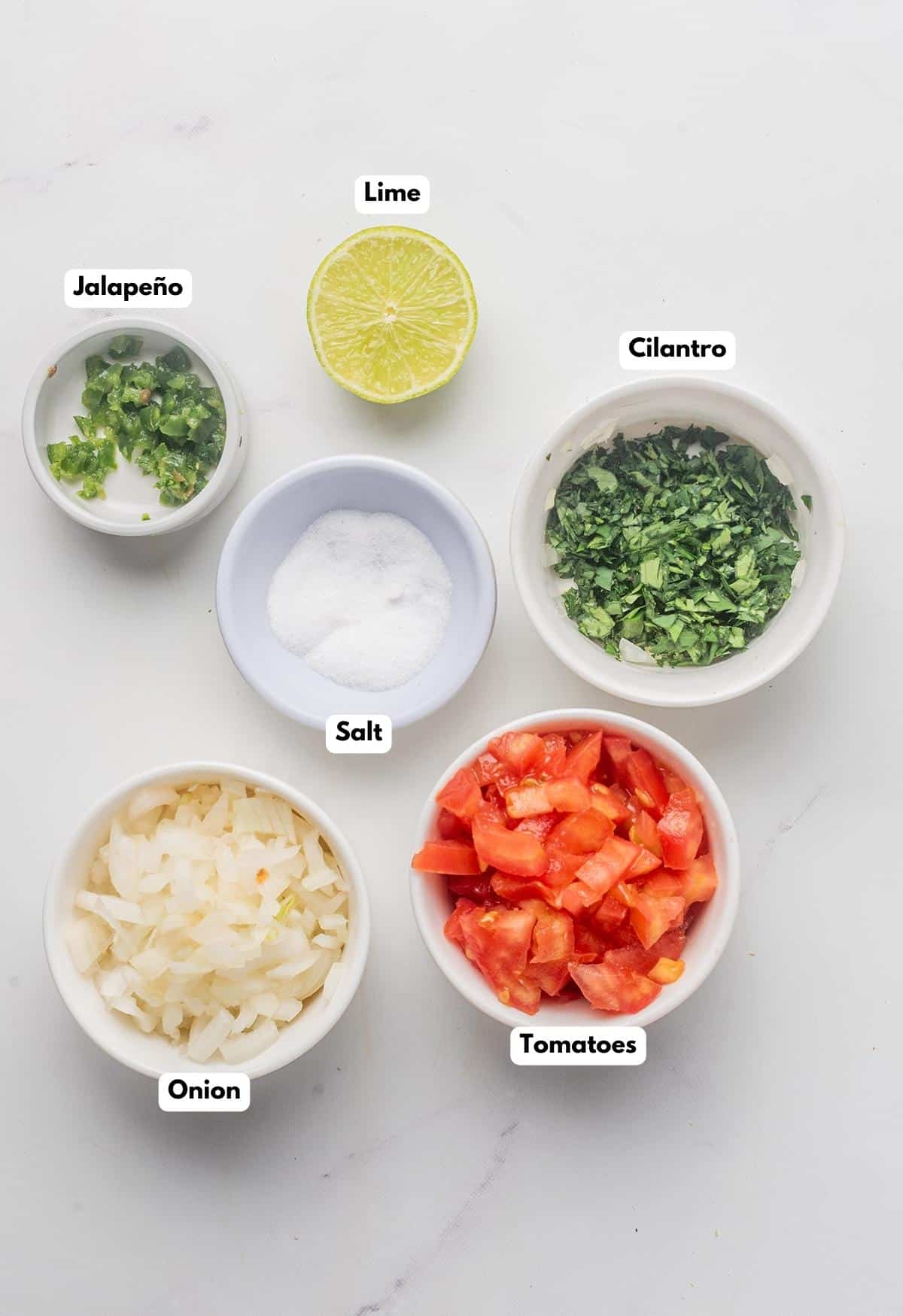 The ingredients needed to make the pico de gallo.