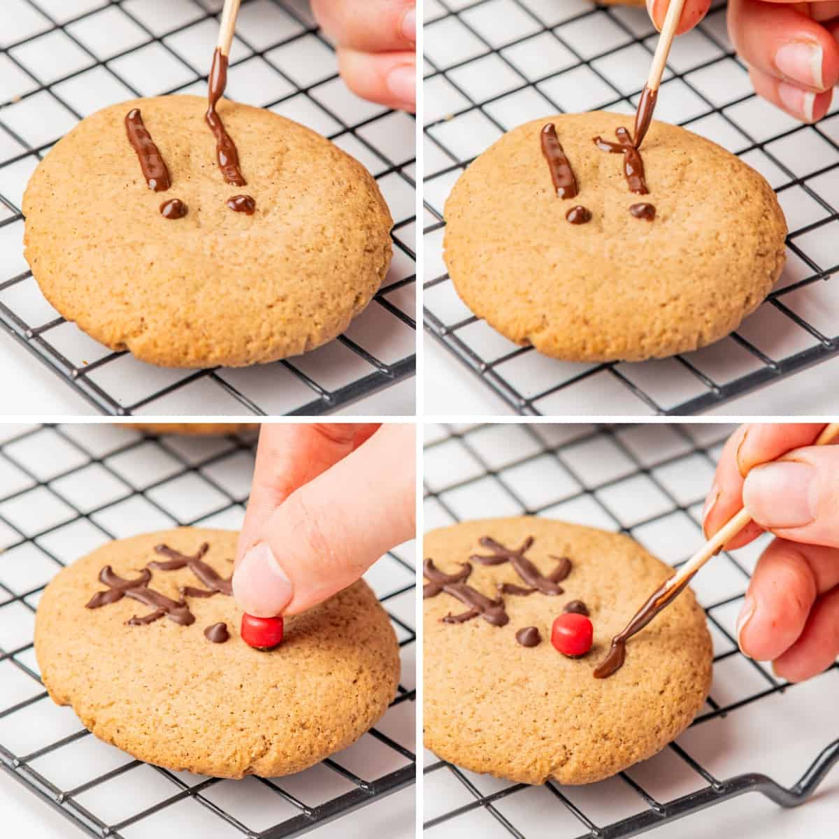 Decorating cookies with a toothpick.