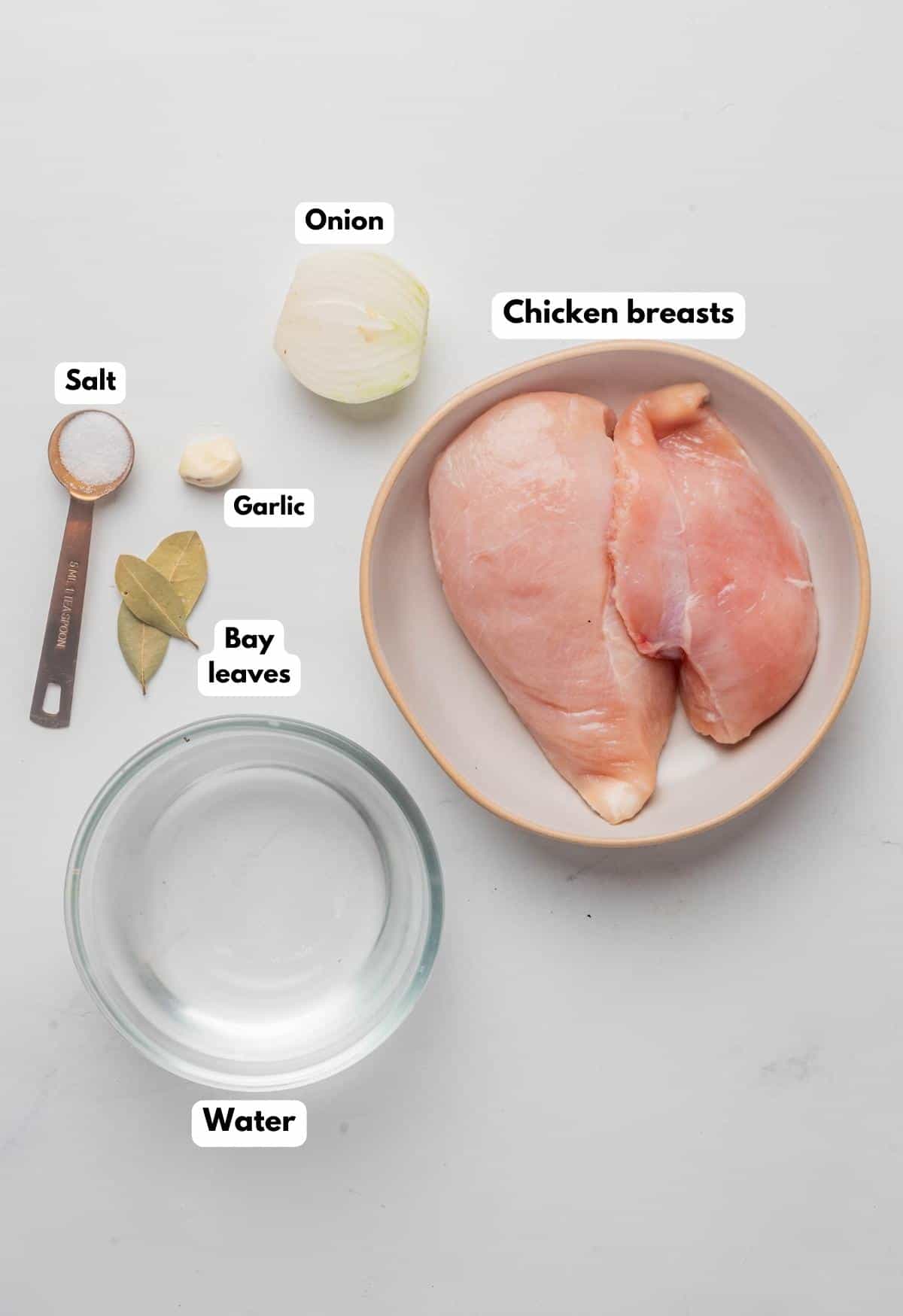 The ingredients needed to make the chicken soup.