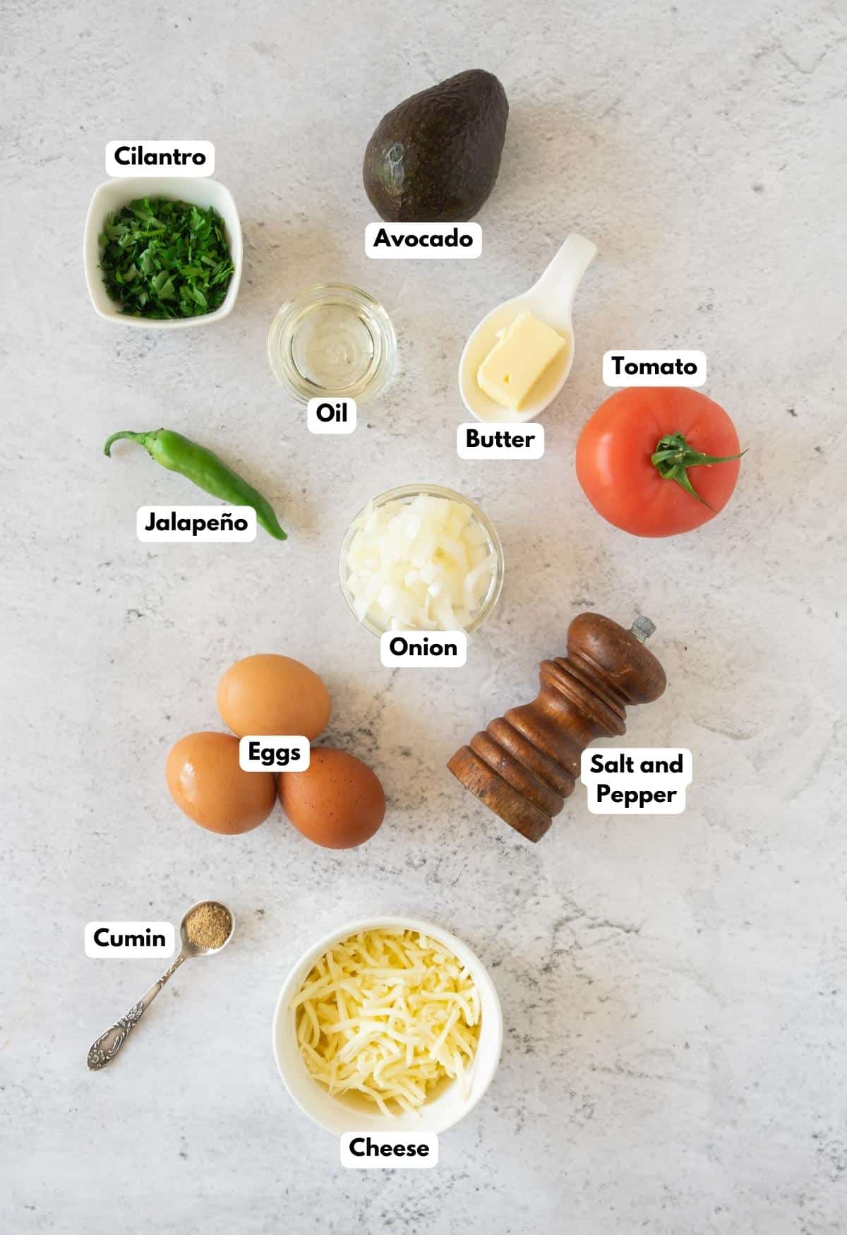 The ingredients needed to make the egg dish.
