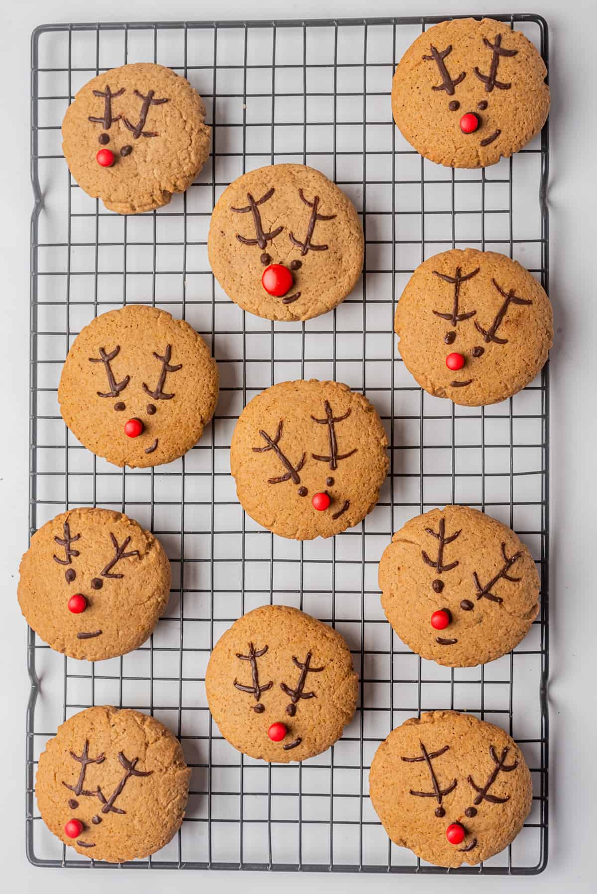 Decorated cookies on a cooling rack.