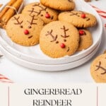 Gingerbread Reindeer Cookies sitting on a plate.
