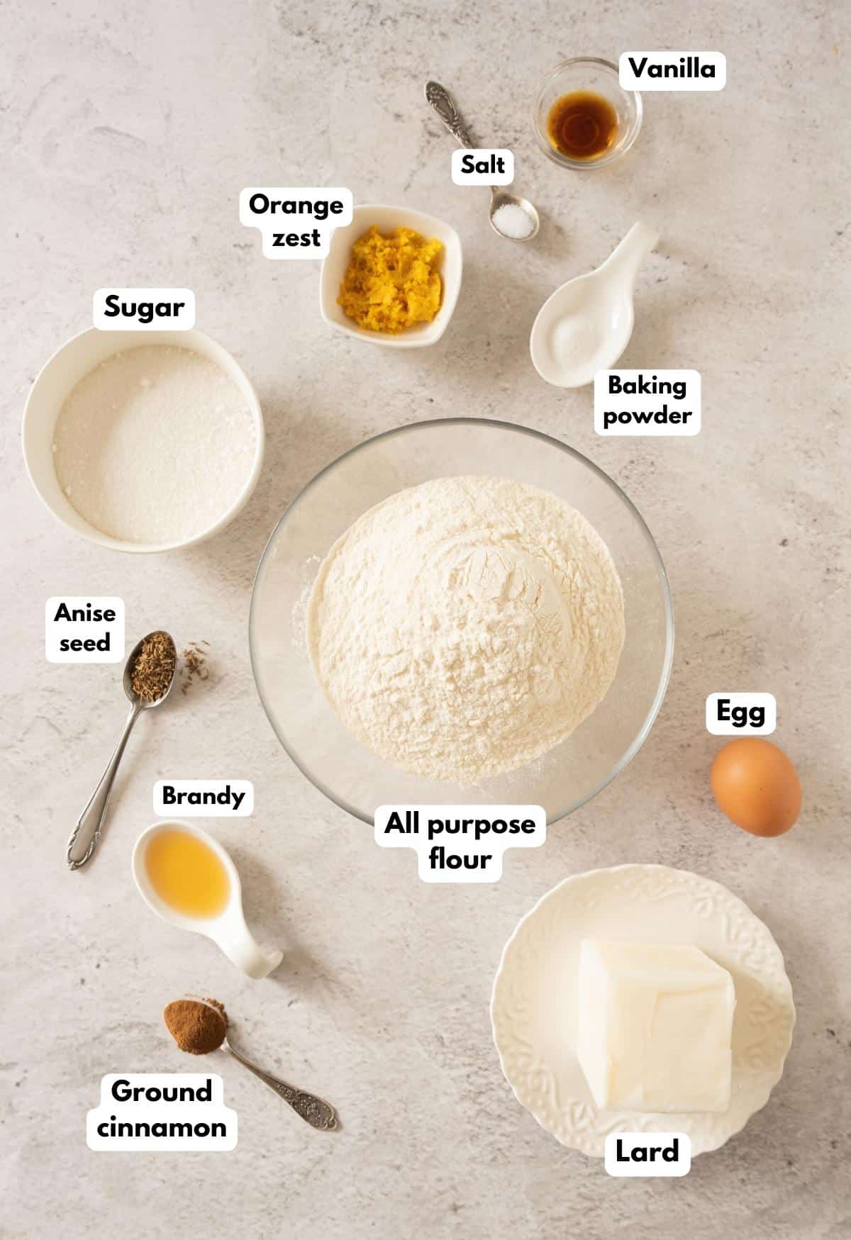 The ingredients needed to make the cookies.