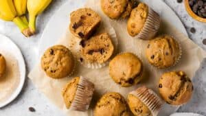 Healthy Banana Protein Muffins sitting on a plate.