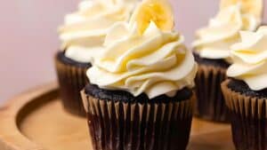 Chocolate Banana Cupcakes topped with a decadent frosting.